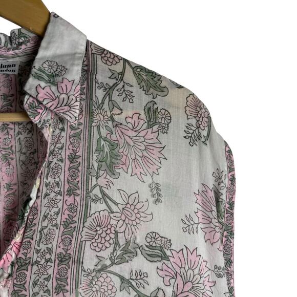 Juliet Dunn London White Floral Block Print Boho Cotton Shirt Mini Dress Size S - Picture 5 of 12